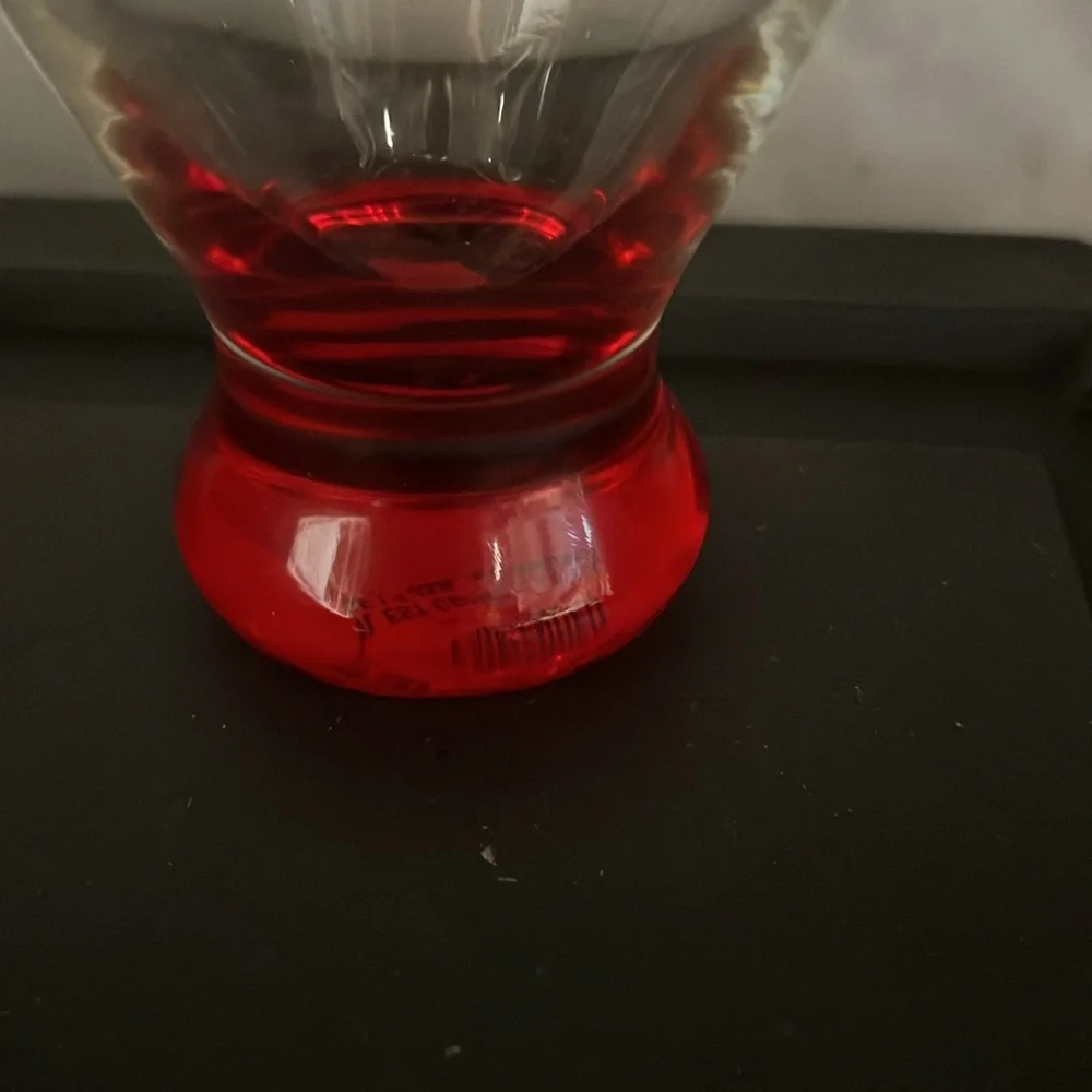 Crate & Barrel Dizzy Red Liquor Cocktail Weighted Glass Red Bottom discontinued